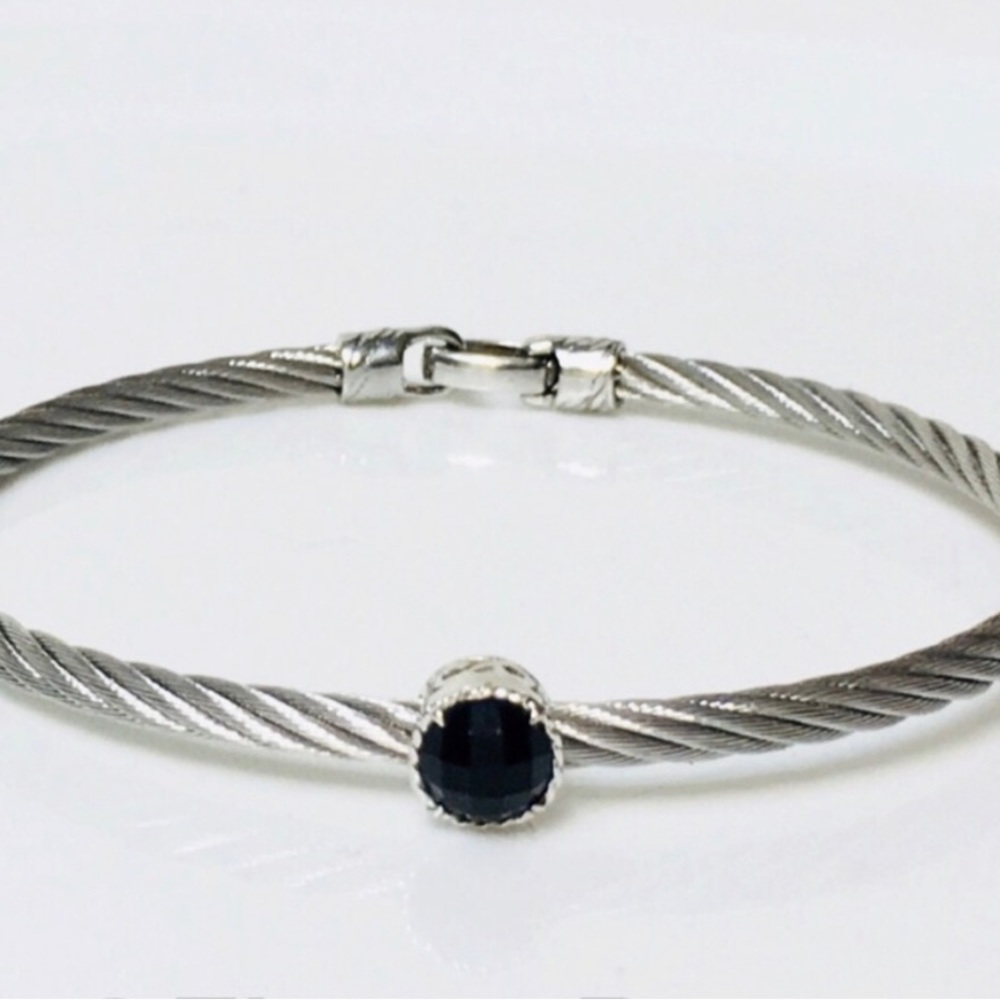 Alor Onyx Steel Cable Onyx Bangle Bracelet